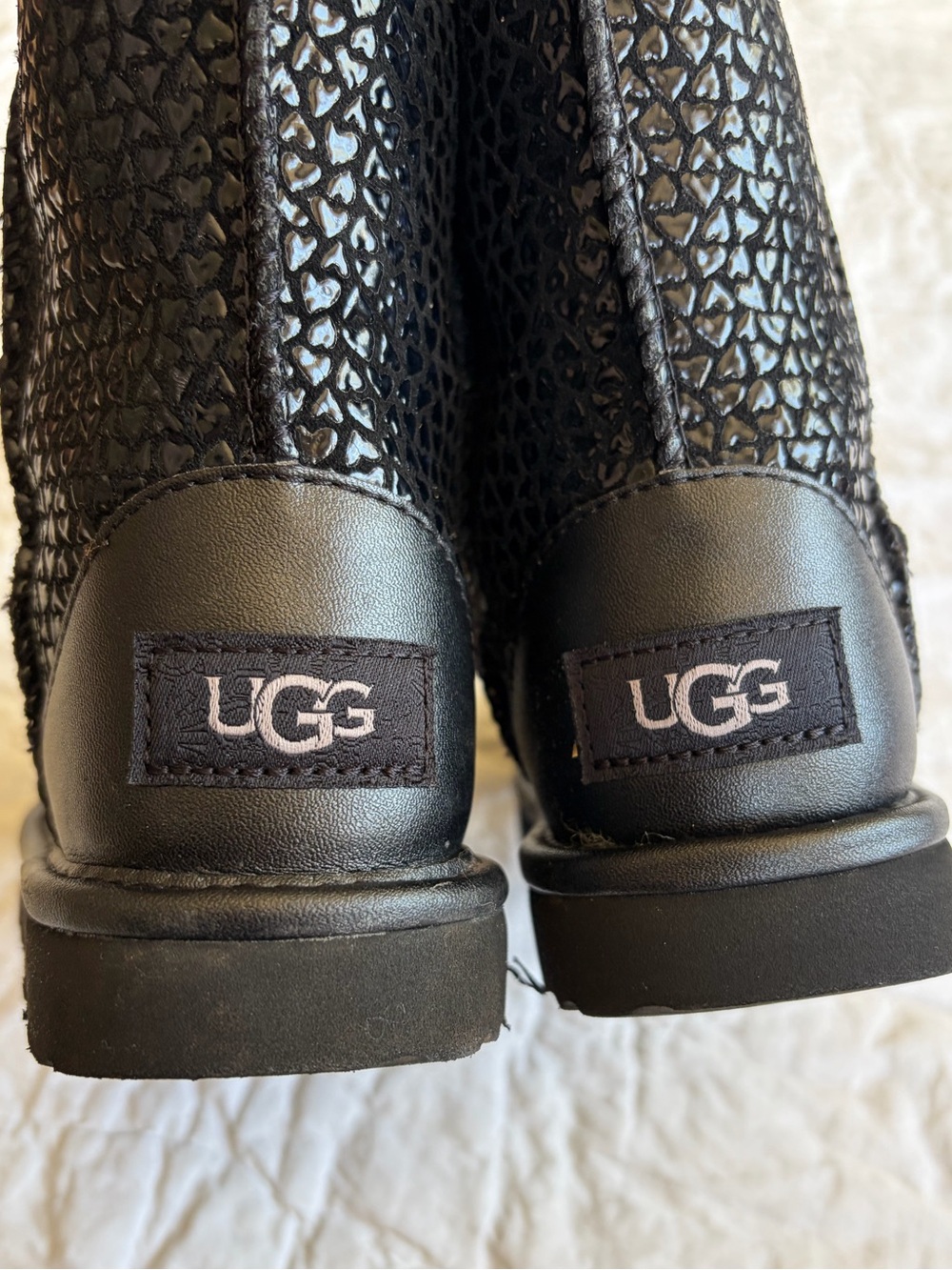 UGG Kids Black Textured Leather-Accent Boots